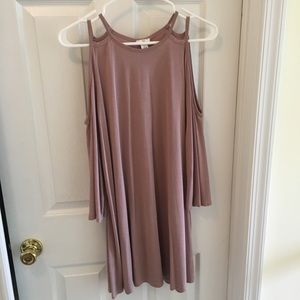 BP Nordstrom mauve open shoulder mini swing dress